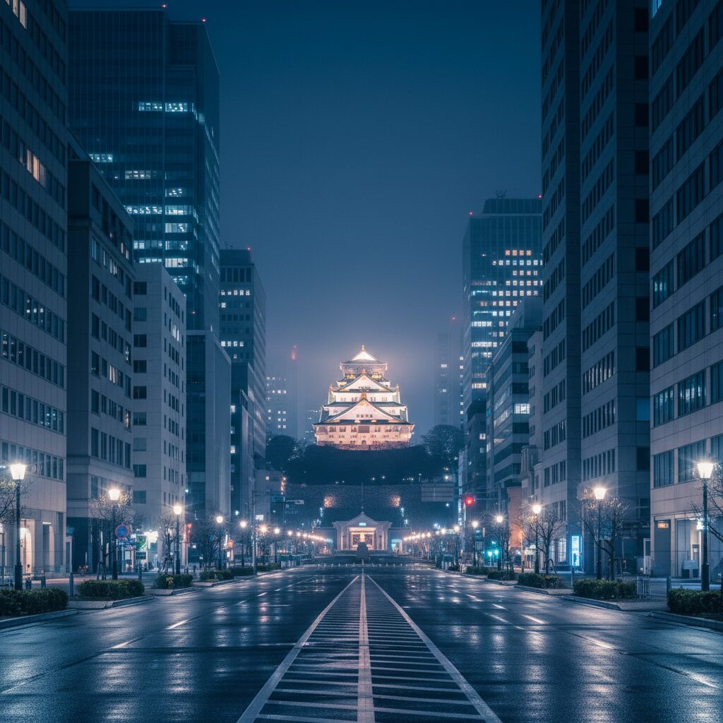名古屋の街並みと名古屋城の夜景